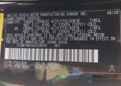 2010 Lexus Rx 350 z USA, uszkodzony, nr VIN 2T2BK1BA1AC028049